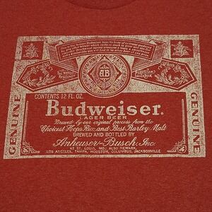 Budweiser Graphic T Shirt Mens Medium Red Heather Label Logo Short Sleeve Tee